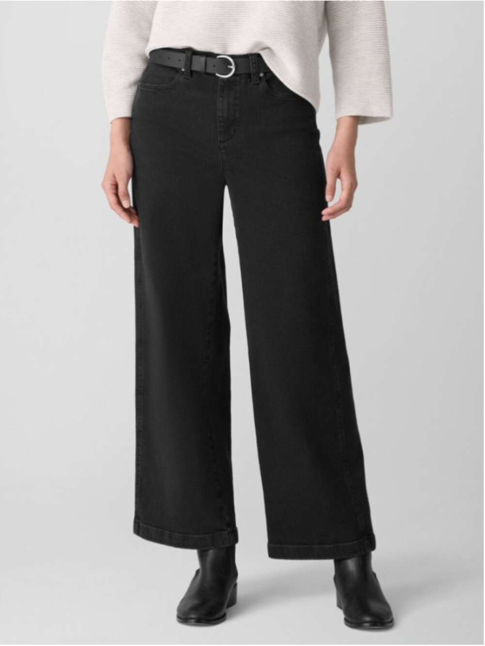 EILEEN FISHER Cotton Stretch Wide Leg 30.5" Jeans Black Large Organic High Rise